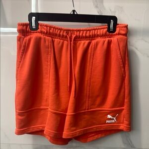 Puma Orange Athletic Shorts with Elastic Waistband